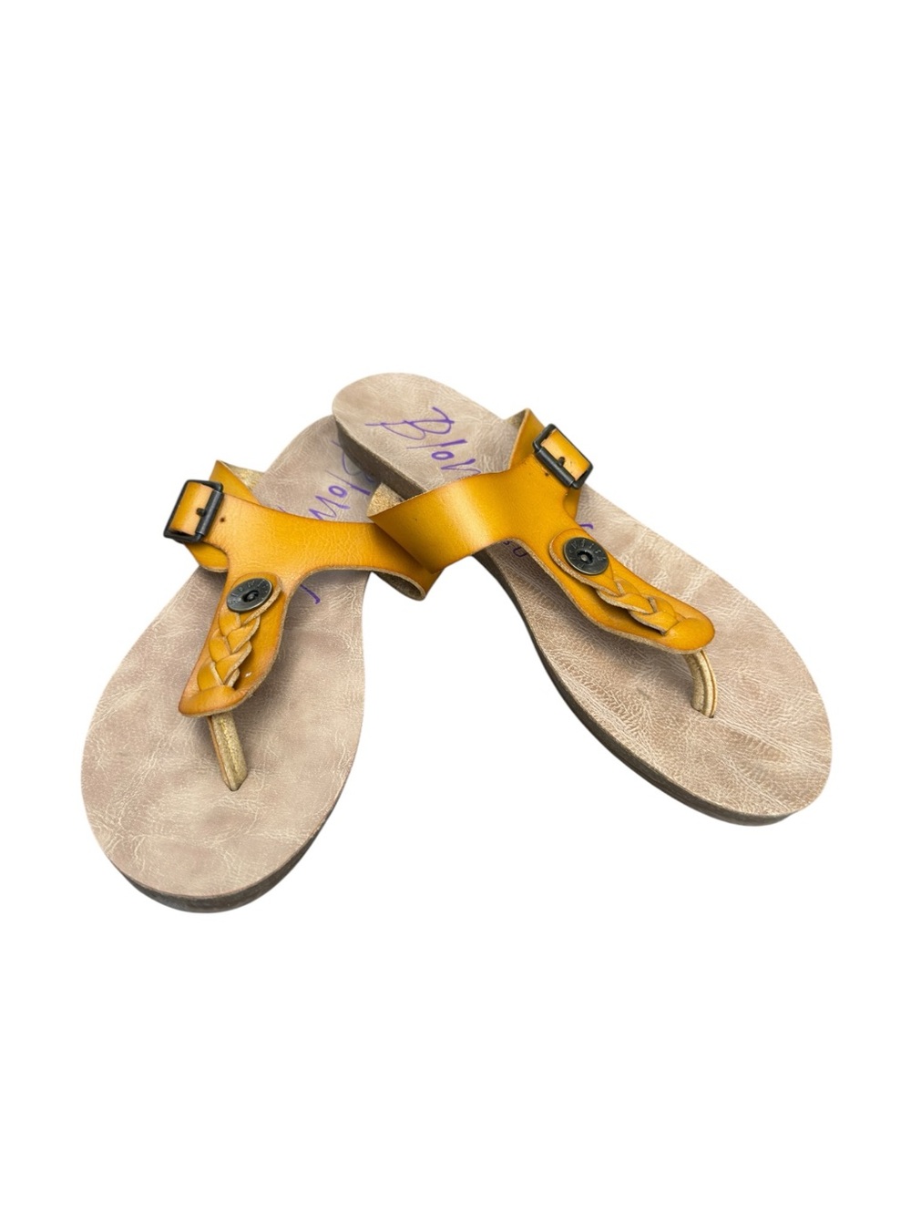 Blowfish Malibu Granola Braided T-Strap Sandals Boho Summer Mustard Yellow Sz 7